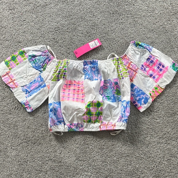 Lilly Pulitzer Tops - Lilly Pulitzer Esmeray Patchwork Off-Shoulder Crop Top
